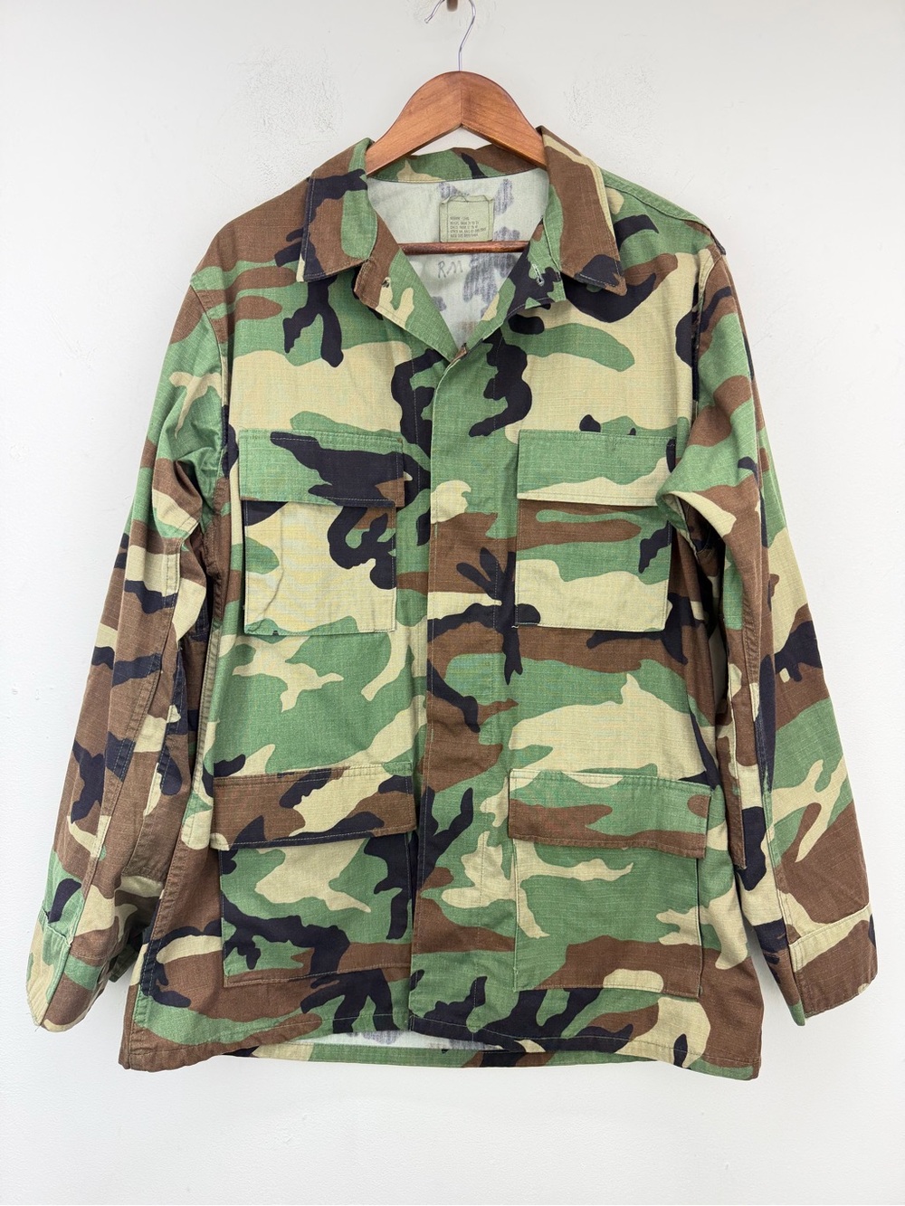 Vintage US Military size Medium Long Woodland Camo Camouflage BDU Combat Coat